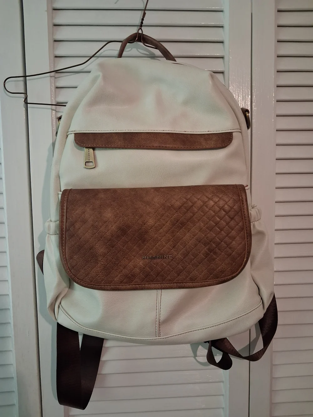 Cream & Brown Backpack Purse